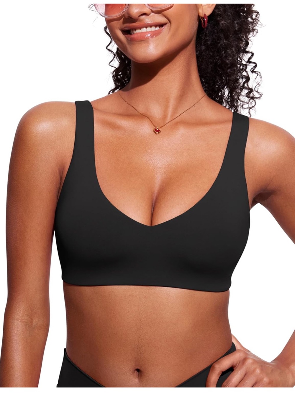 Shaped Bikini Tops - Padded Bathing Suit V Back Wide Straps Swim Bra 1438/bb7-1